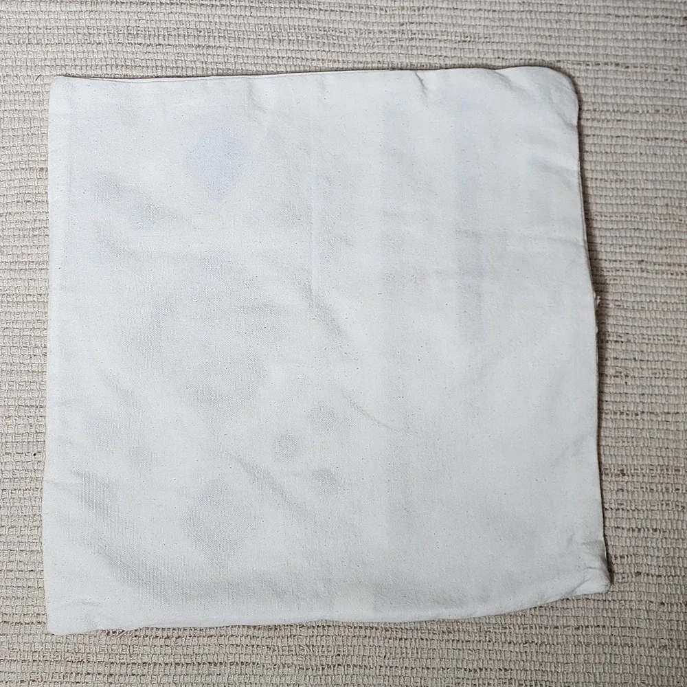 Tufted Boho Decorative‎ Pillow Cover Case Zipper Blue Ivory Canvas 17x17